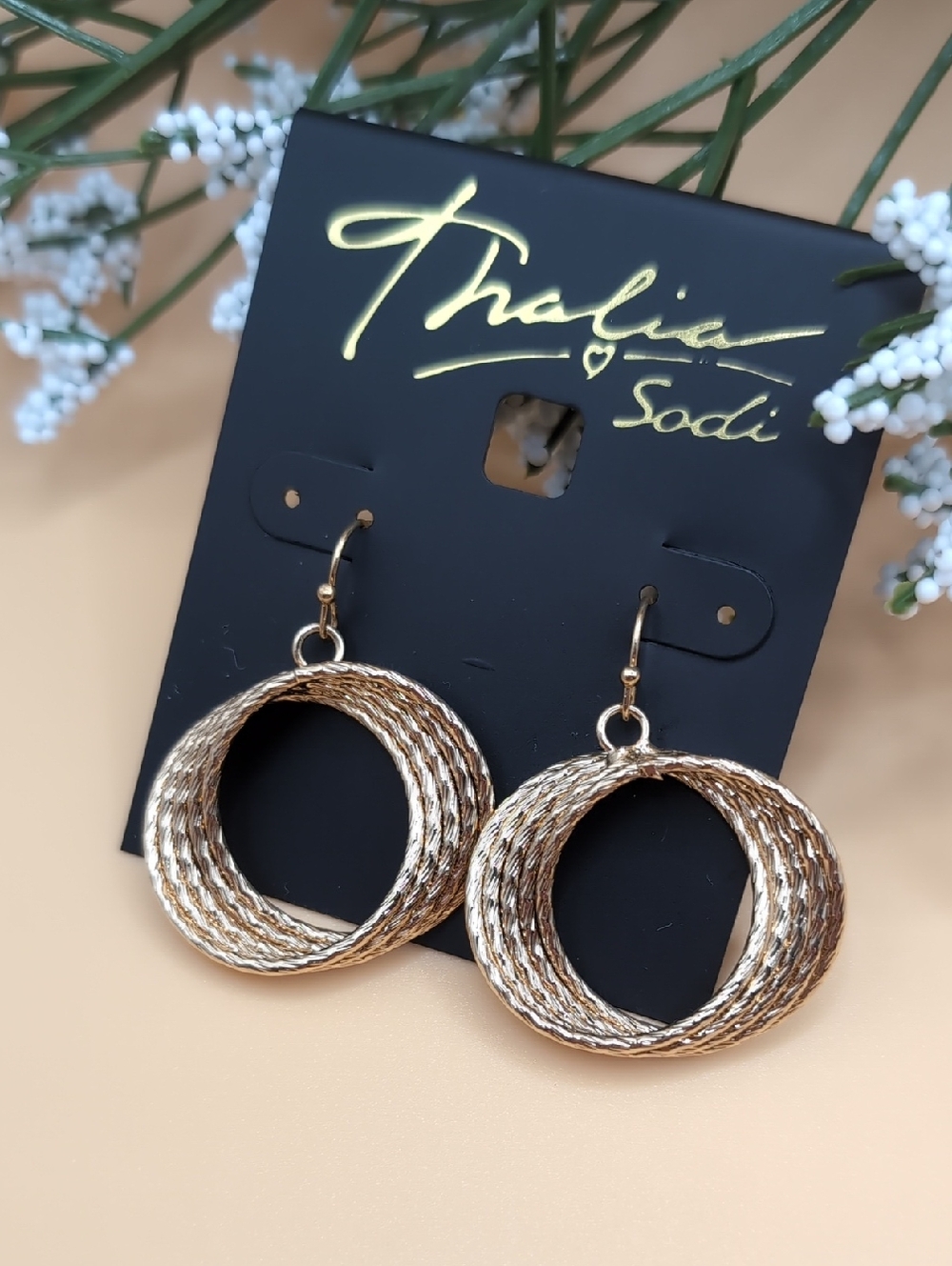 THALIA SODI Gold Twist Circle Drop Pierced Earrings NWT